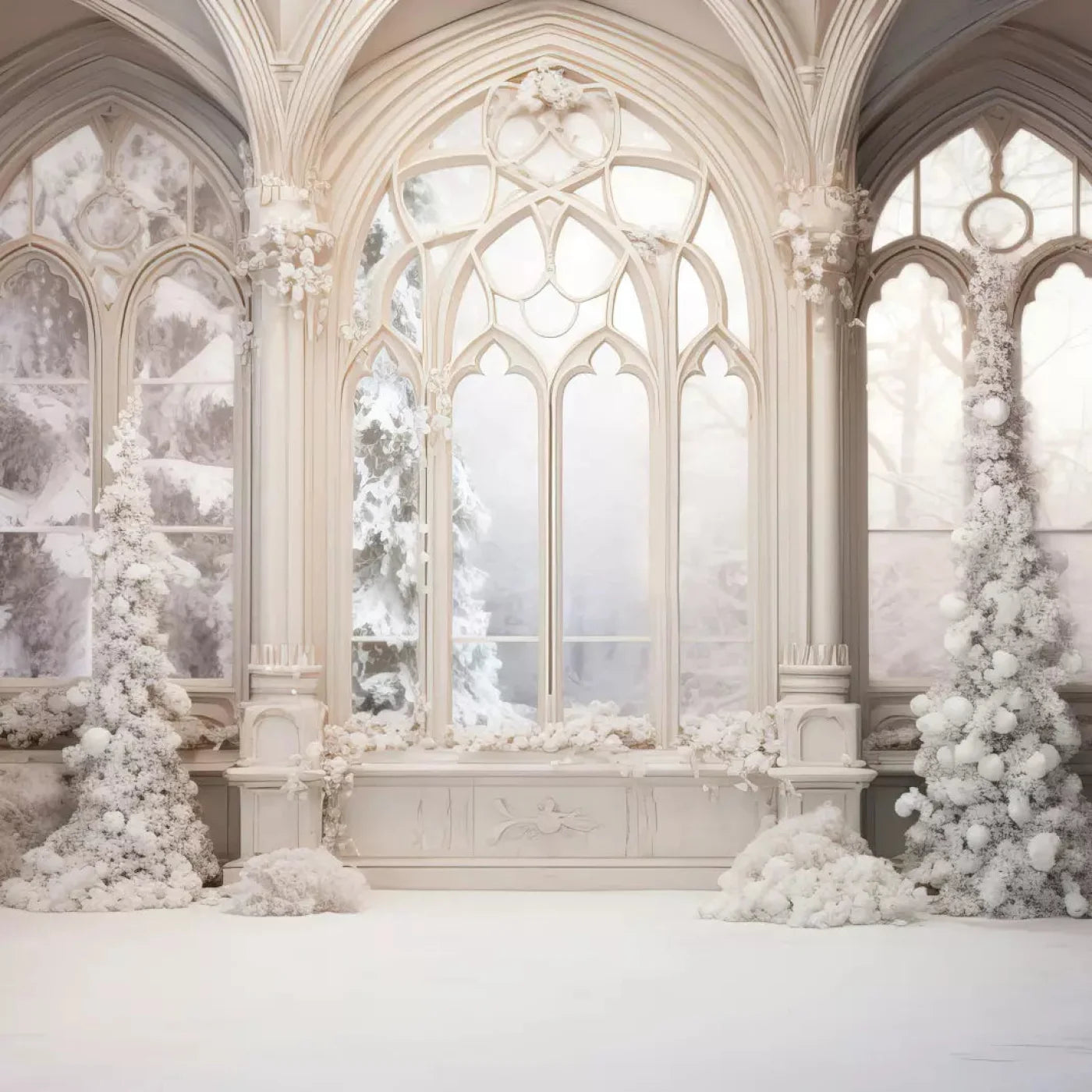 White Holiday Hall 8X8 Fleece ( 96 X Inch ) Backdrop