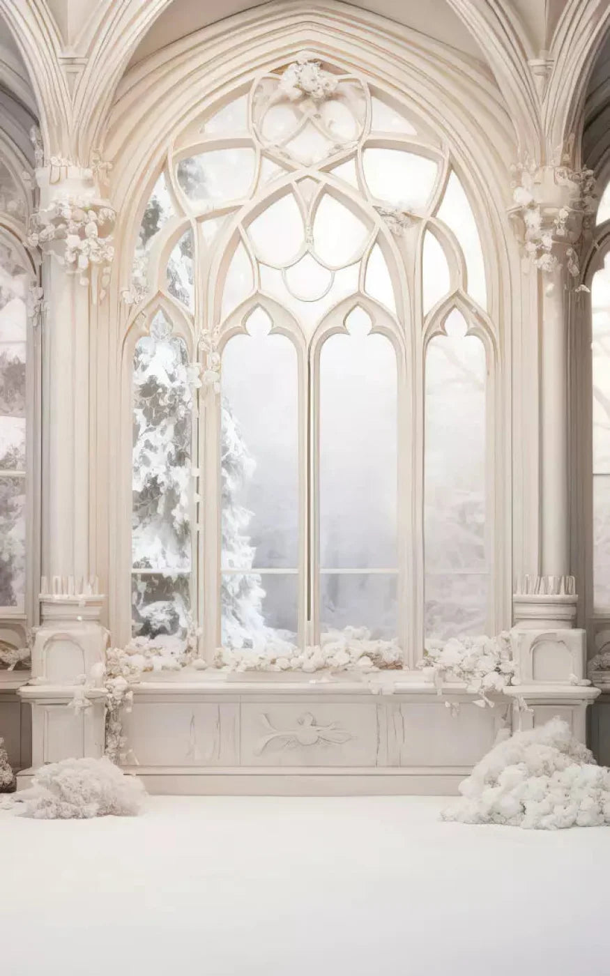 White Holiday Hall 9X14 Ultracloth ( 108 X 168 Inch ) Backdrop