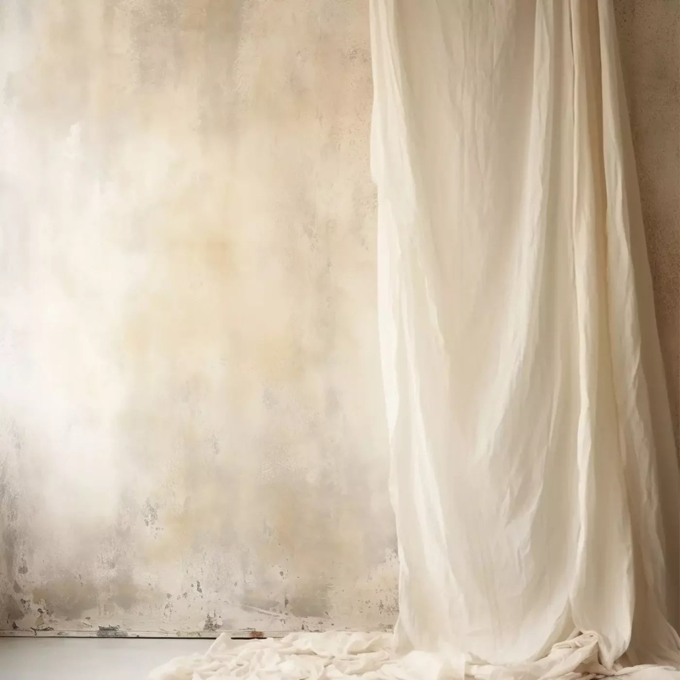Plaster Wall With Curtain I 8X8 Fleece ( 96 X Inch ) Backdrop