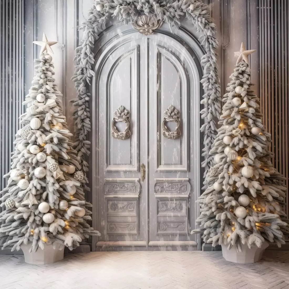 Winter Christmas Arch Door 10X10 Ultracloth ( 120 X Inch ) Backdrop