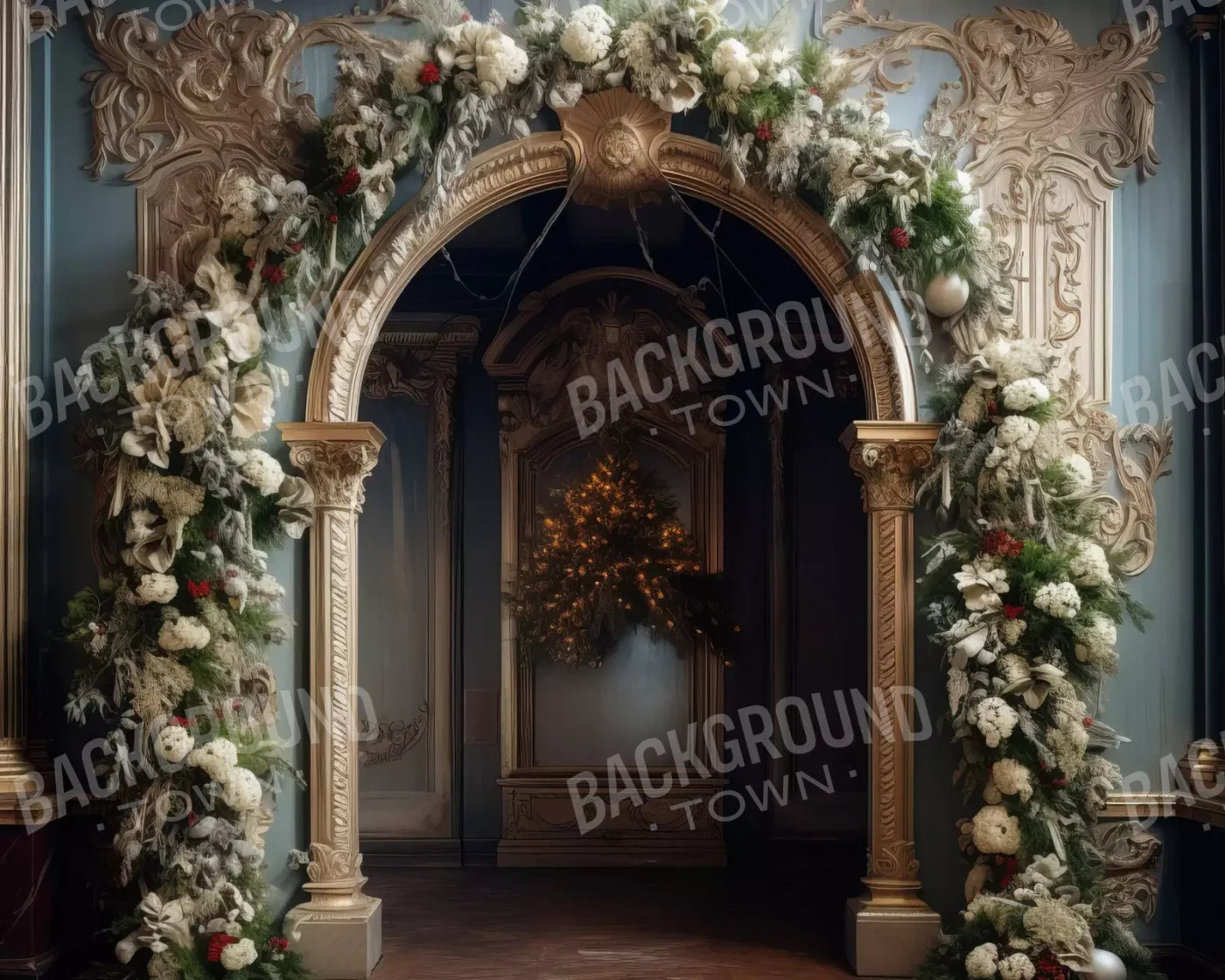 Winter Holiday Arch 10’X8’ Fleece (120 X 96 Inch) Backdrop