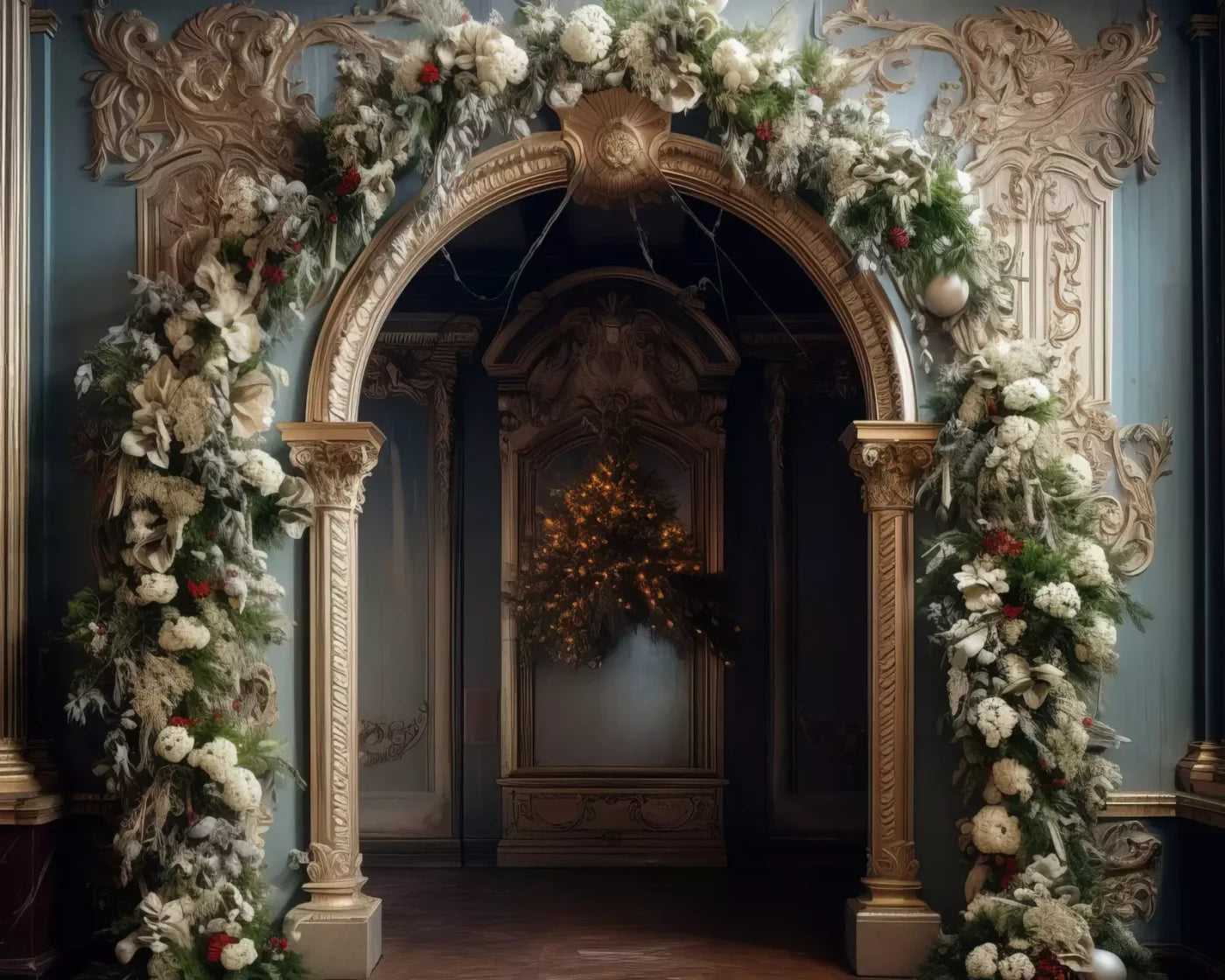 Winter Holiday Arch 10’X8’ Fleece (120 X 96 Inch) Backdrop