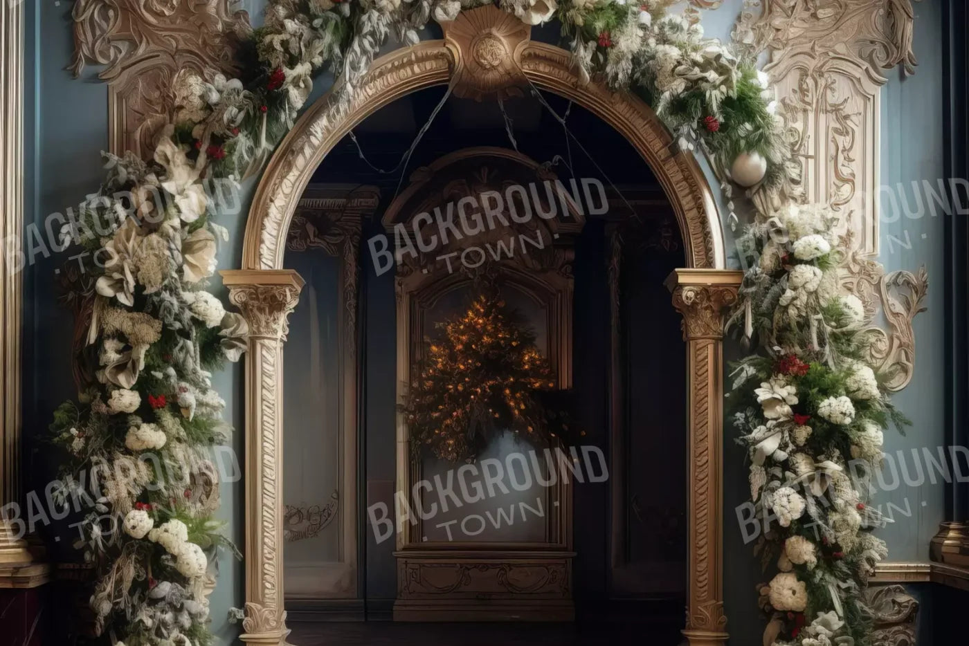 Winter Holiday Arch 12’X8’ Ultracloth (144 X 96 Inch) Backdrop