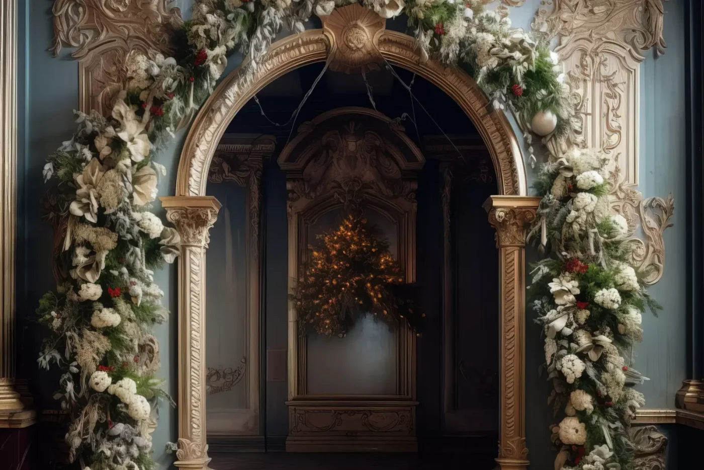 Winter Holiday Arch 12’X8’ Ultracloth (144 X 96 Inch) Backdrop