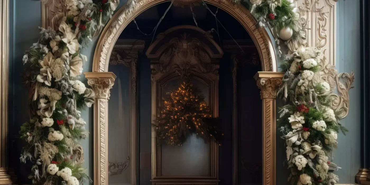 Winter Holiday Arch 20’X10’ Ultracloth (240 X 120 Inch) Backdrop