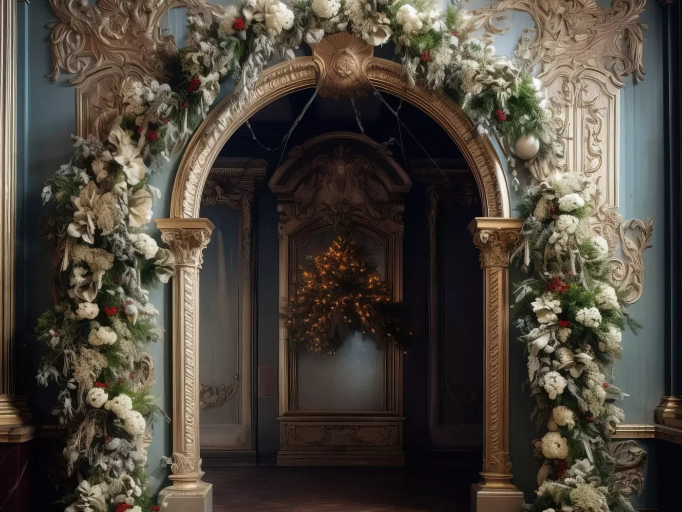 Winter Holiday Arch 6’8X5’ Fleece (80 X 60 Inch) Backdrop