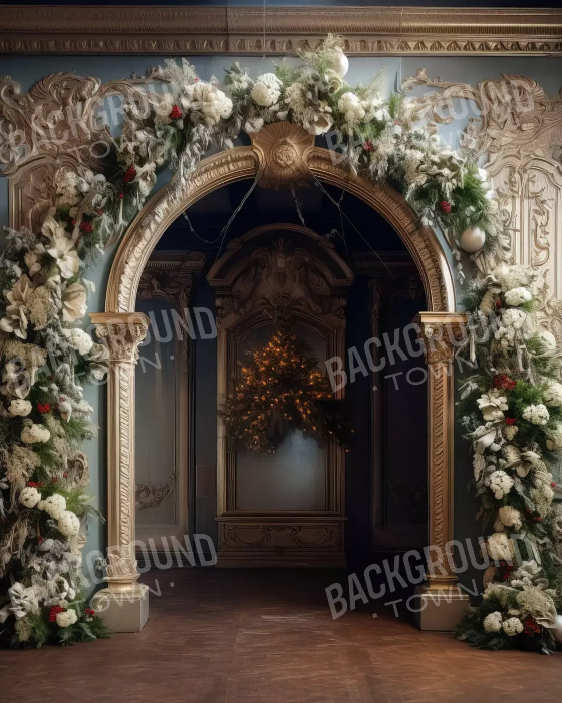 Winter Holiday Arch 8’X10’ Fleece (96 X 120 Inch) Backdrop
