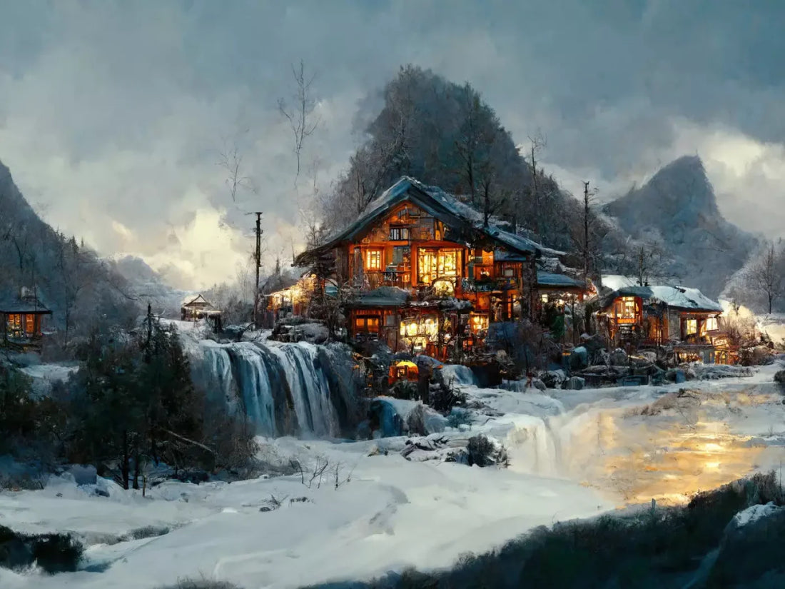 Winter Village 68X5 Fleece ( 80 X 60 Inch ) Backdrop