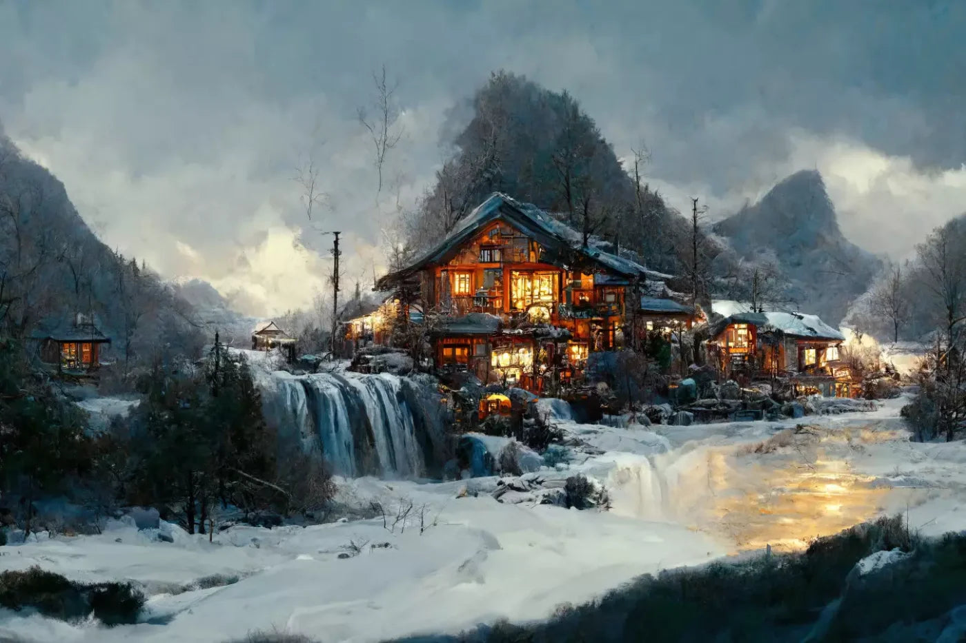 Winter Village 8X5 Ultracloth ( 96 X 60 Inch ) Backdrop