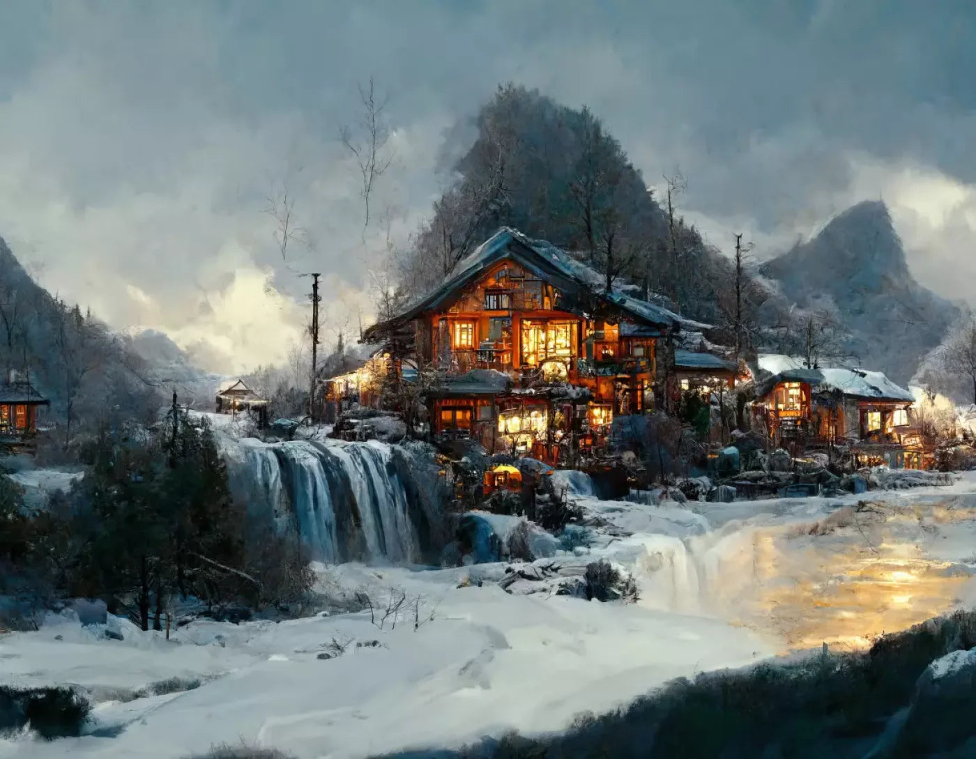 Winter Village 8X6 Fleece ( 96 X 72 Inch ) Backdrop