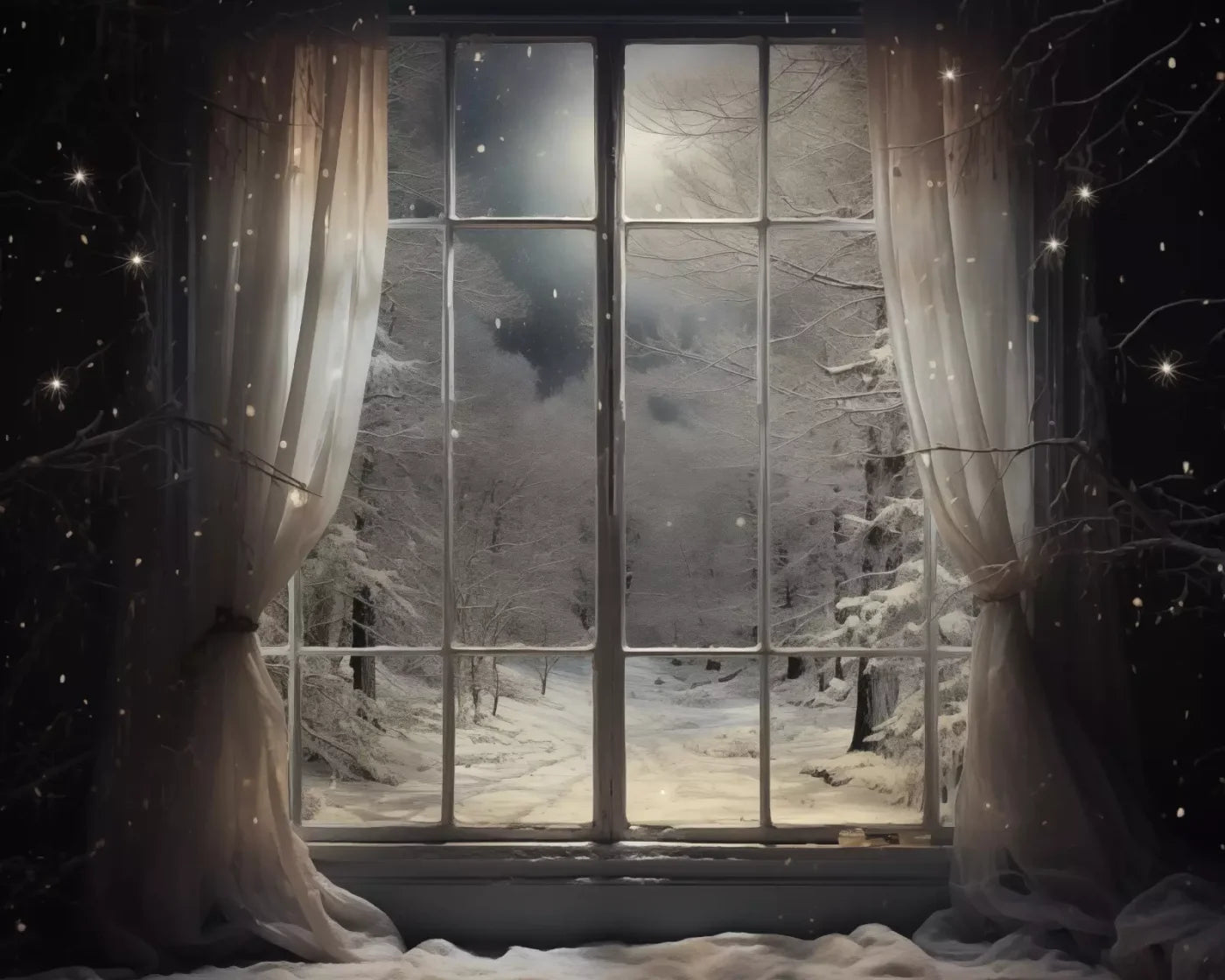 Winter Window 1 Horizontal 10X8 Fleece ( 120 X 96 Inch ) Backdrop