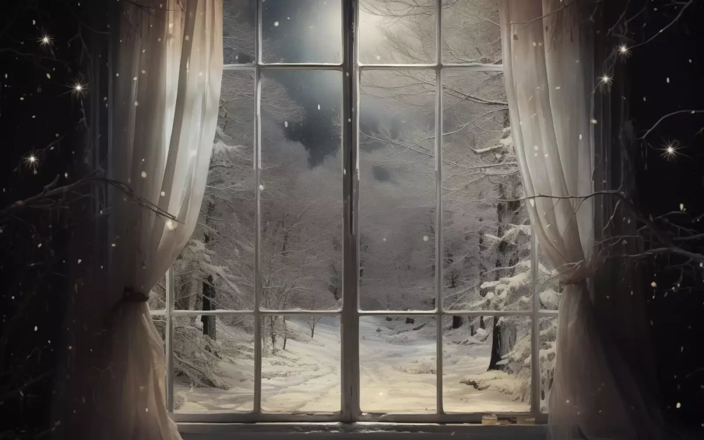 Winter Window 1 Horizontal 8X5 Ultracloth ( 96 X 60 Inch ) Backdrop