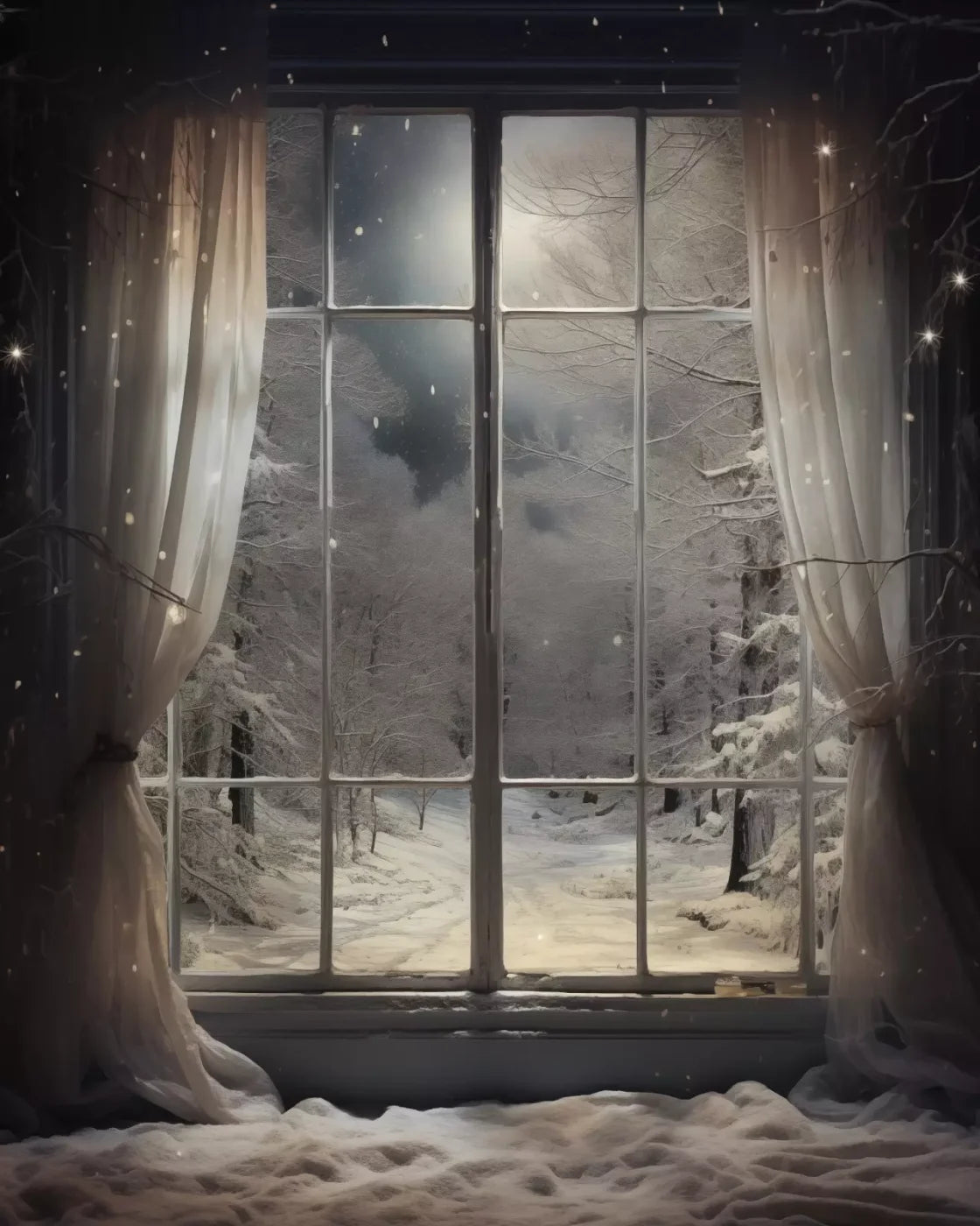 Winter Window 1 Vertical 8X10 Fleece ( 96 X 120 Inch ) Backdrop