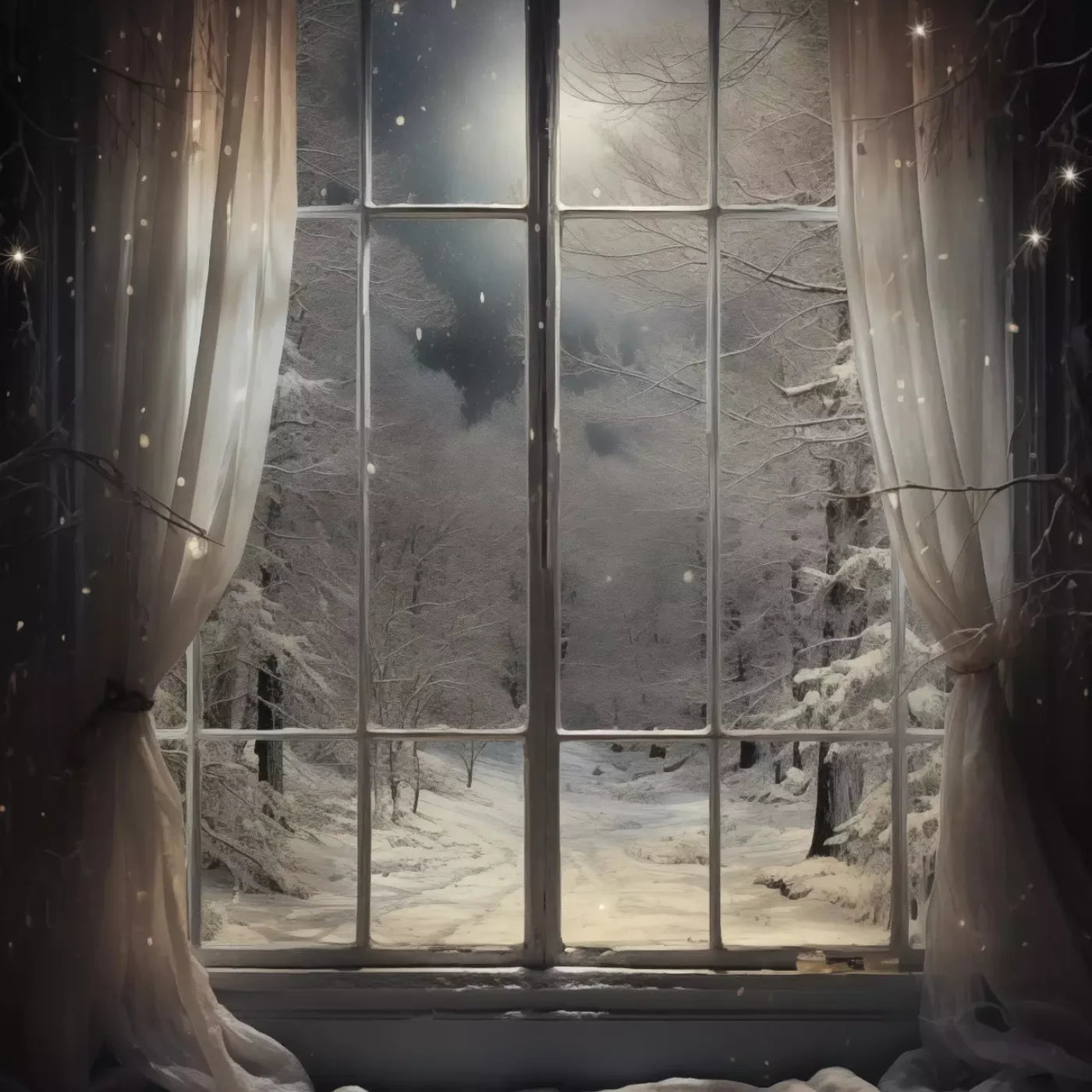 Winter Window 1 Vertical 8X8 Fleece ( 96 X Inch ) Backdrop