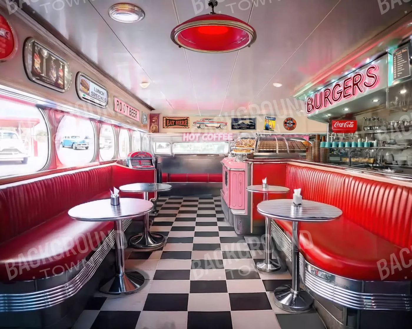 1950’S Retro Diner 10’X8’ Fleece (120 X 96 Inch) Backdrop