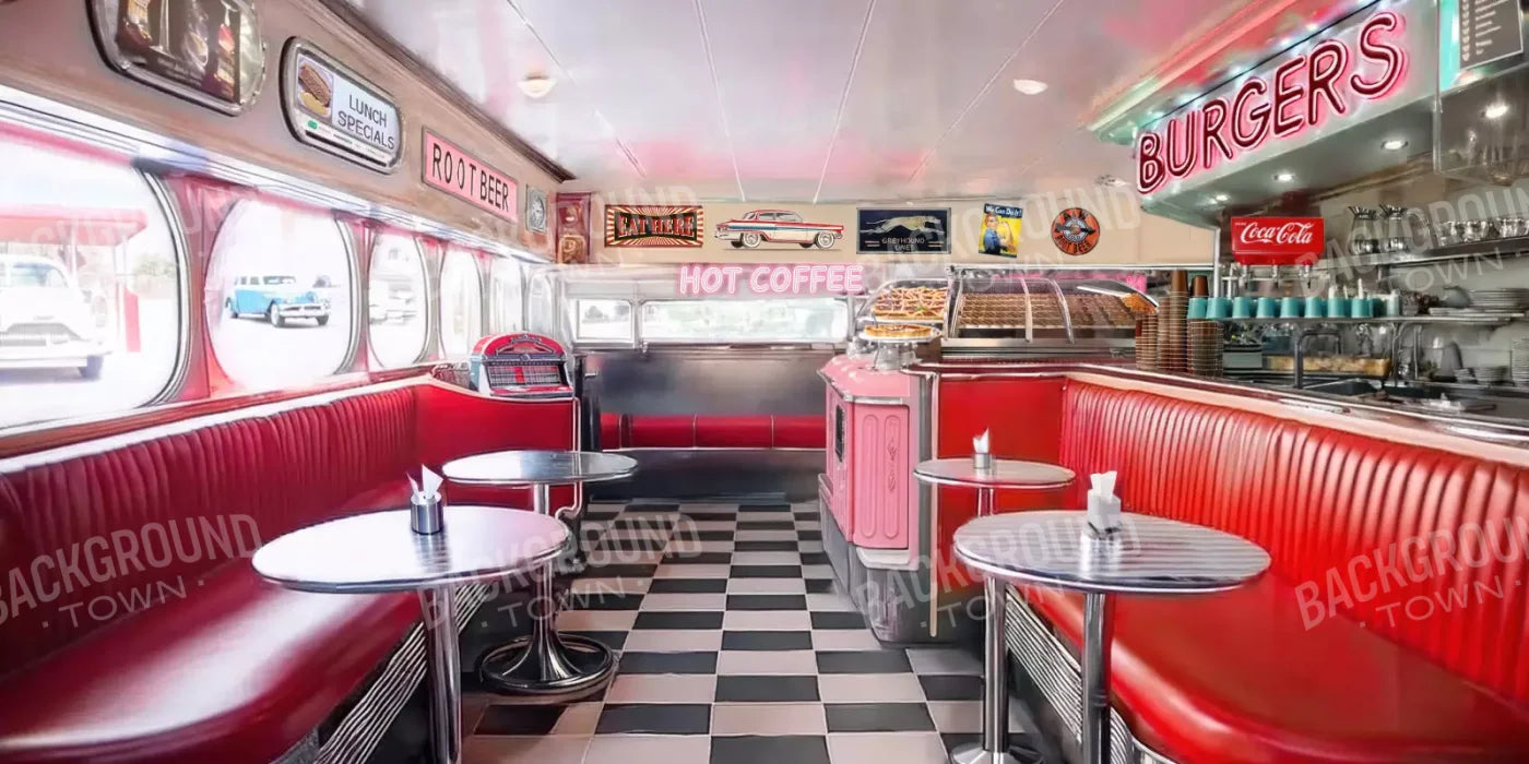 1950’S Retro Diner 16’X8’ Ultracloth (192 X 96 Inch) Backdrop