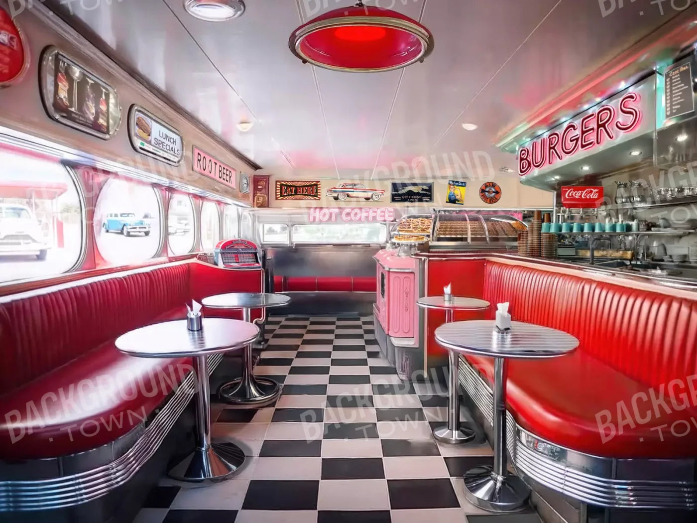 1950’S Retro Diner 6’8X5’ Fleece (80 X 60 Inch) Backdrop