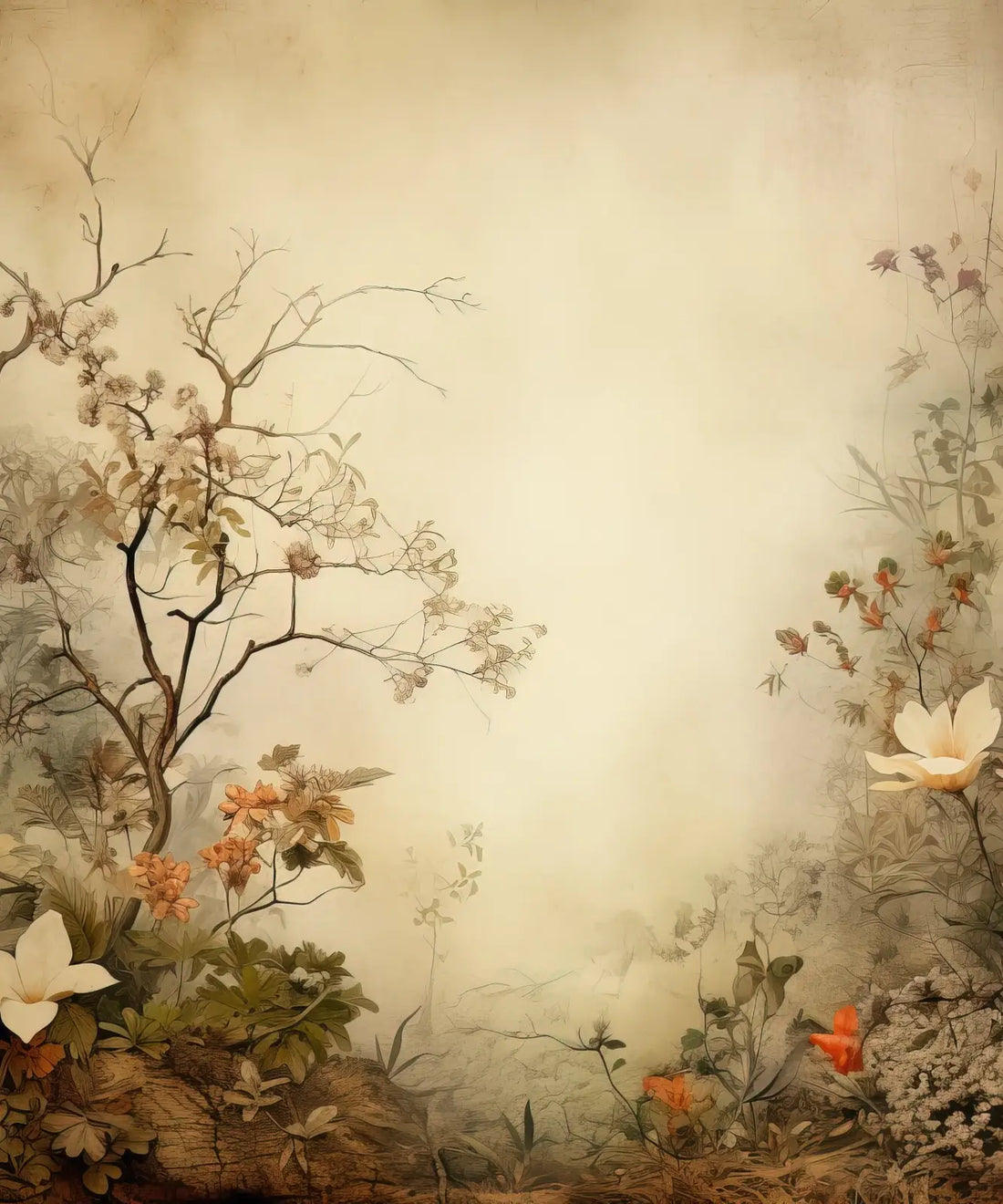 Beige Floral Backdrop for Photography