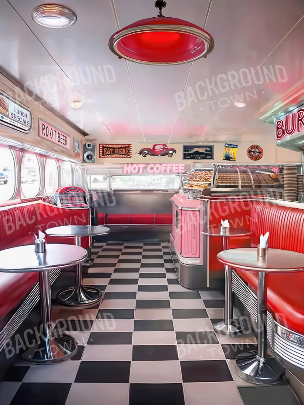 50s Diner 6’x8’ Fleece (72 x 96 inch) Backdrop