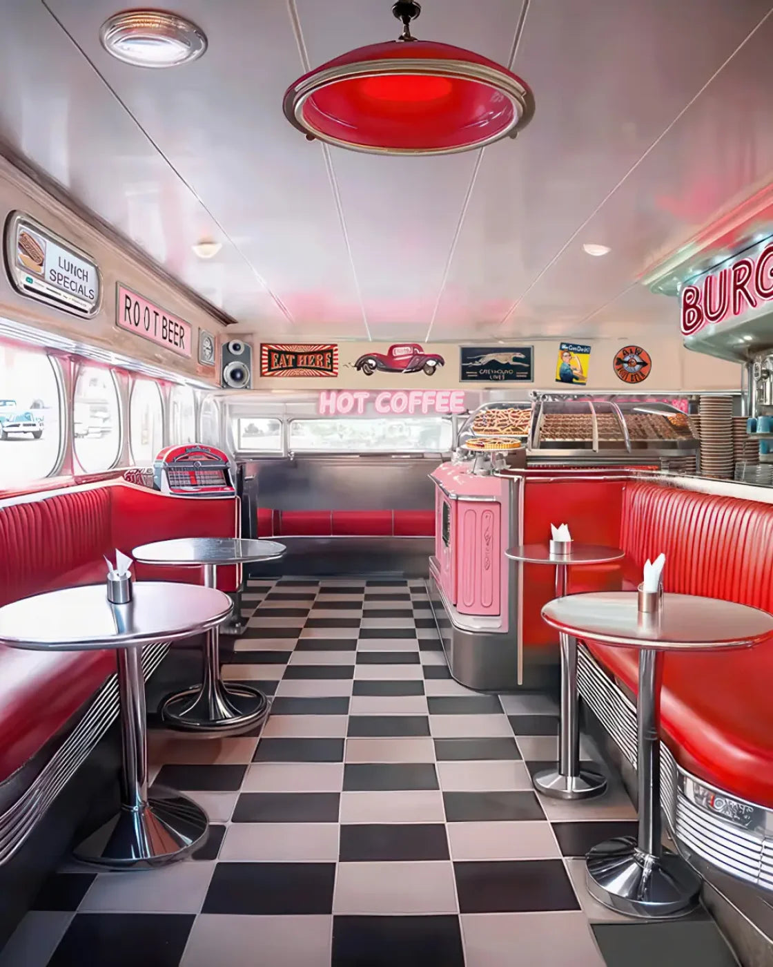 50s Diner 8’x10’ Fleece (96 x 120 inch) Backdrop