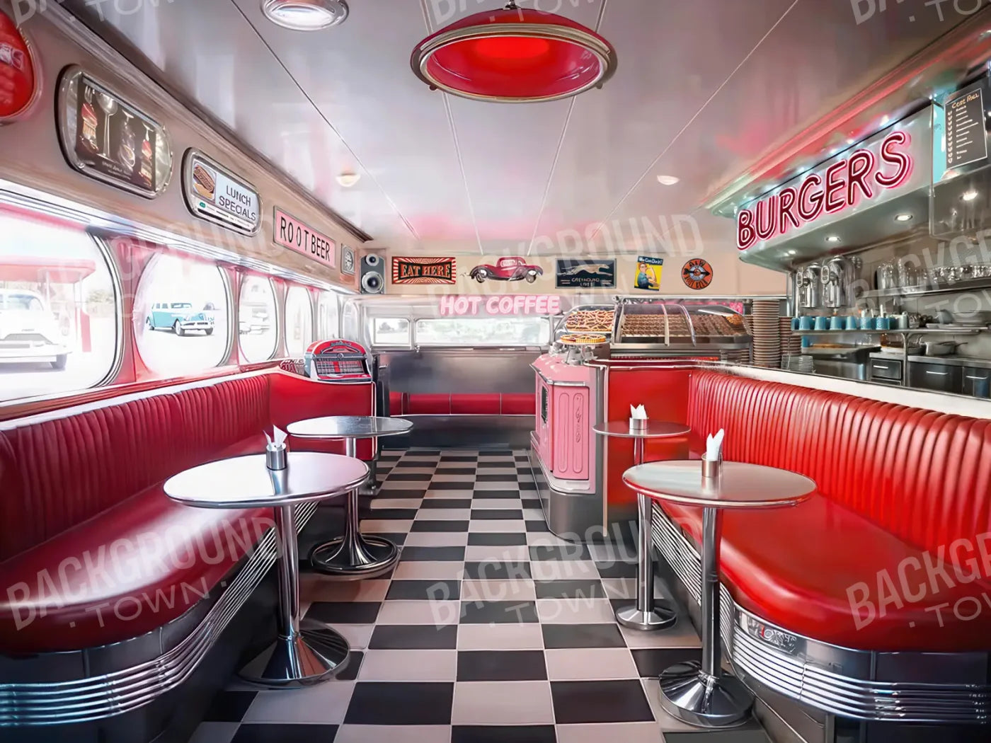 50s Diner 8’x6’ Fleece (96 x 72 inch) Backdrop