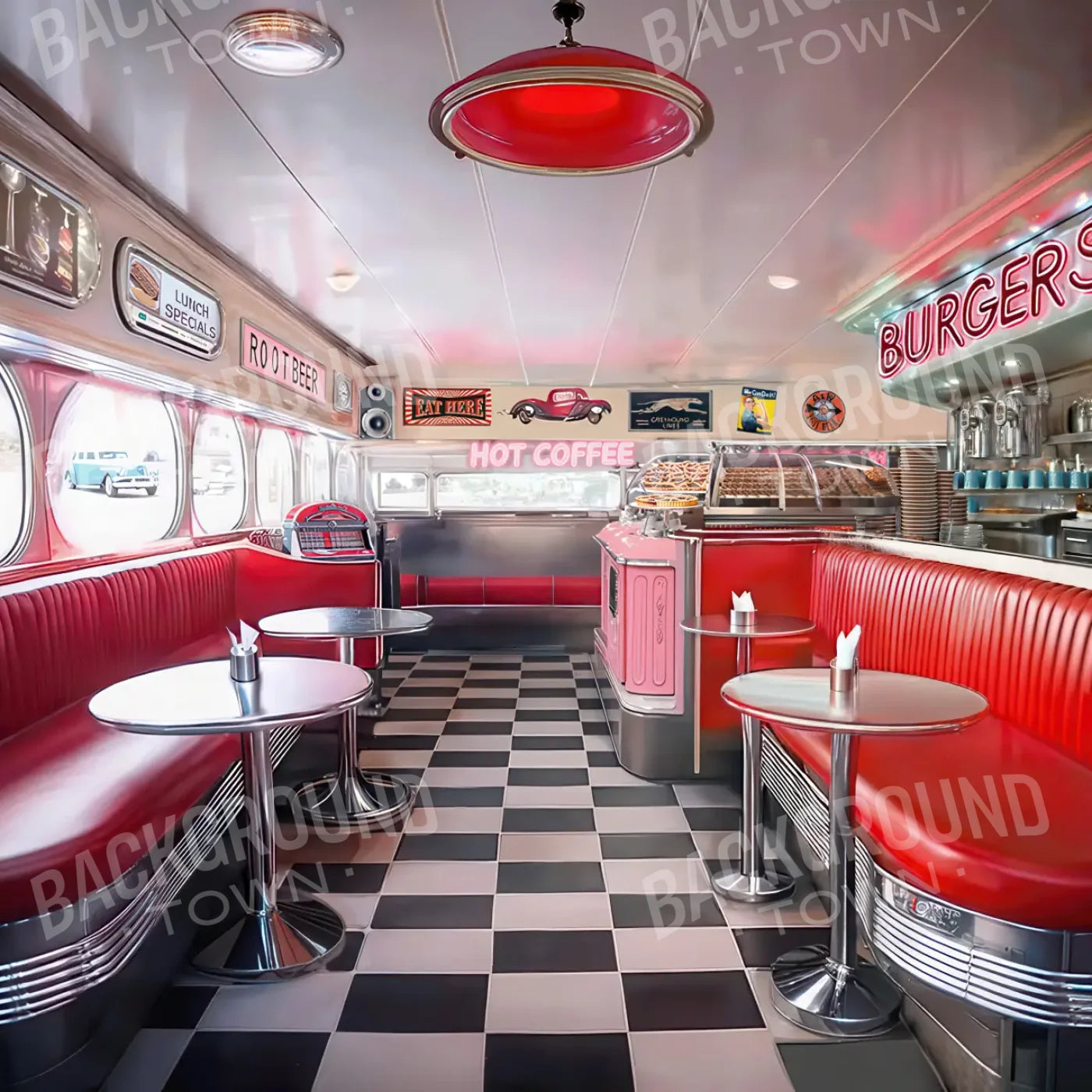 50s Diner 8’x8’ Fleece (96 x 96 inch) Backdrop