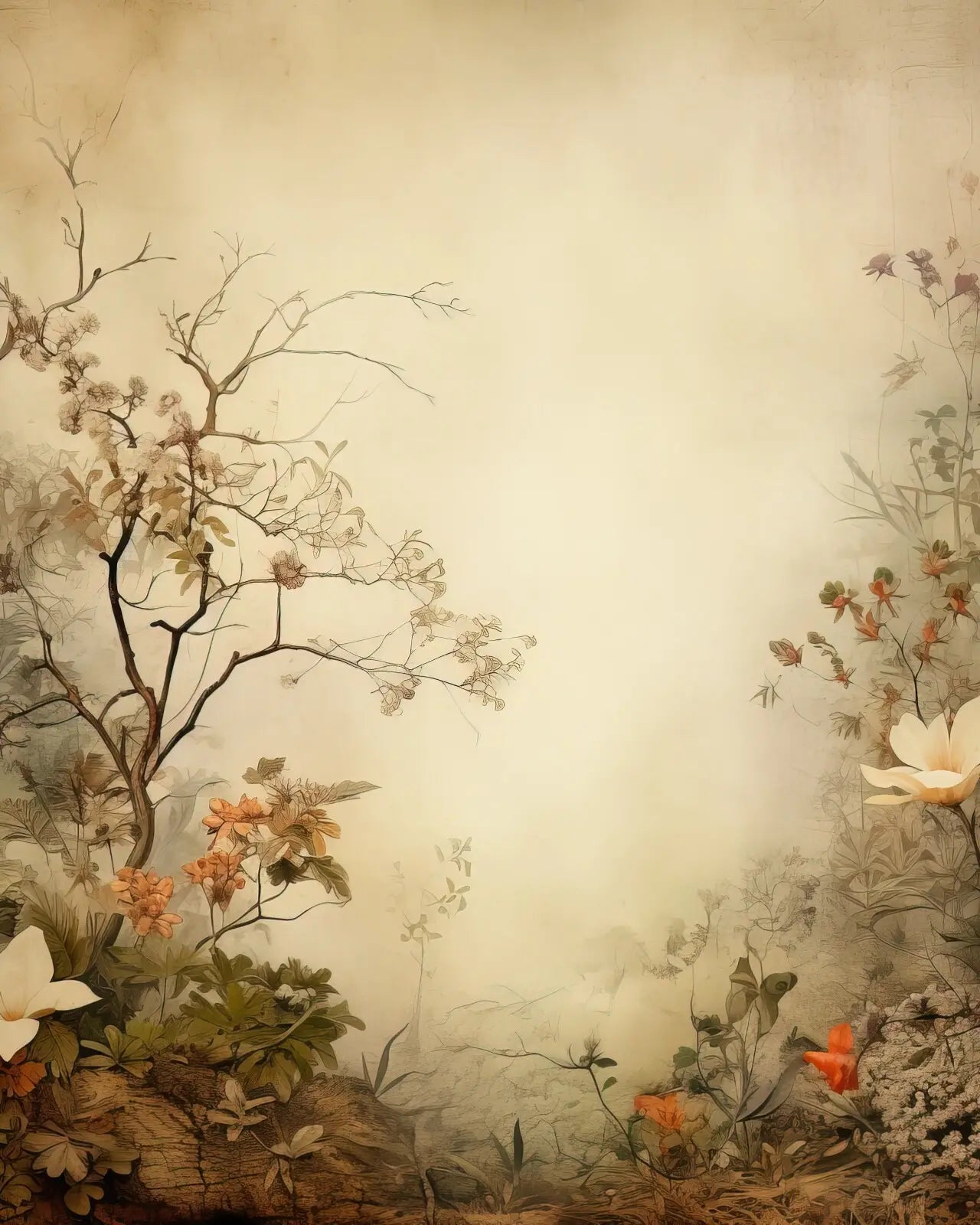 Beige Vintage Floral