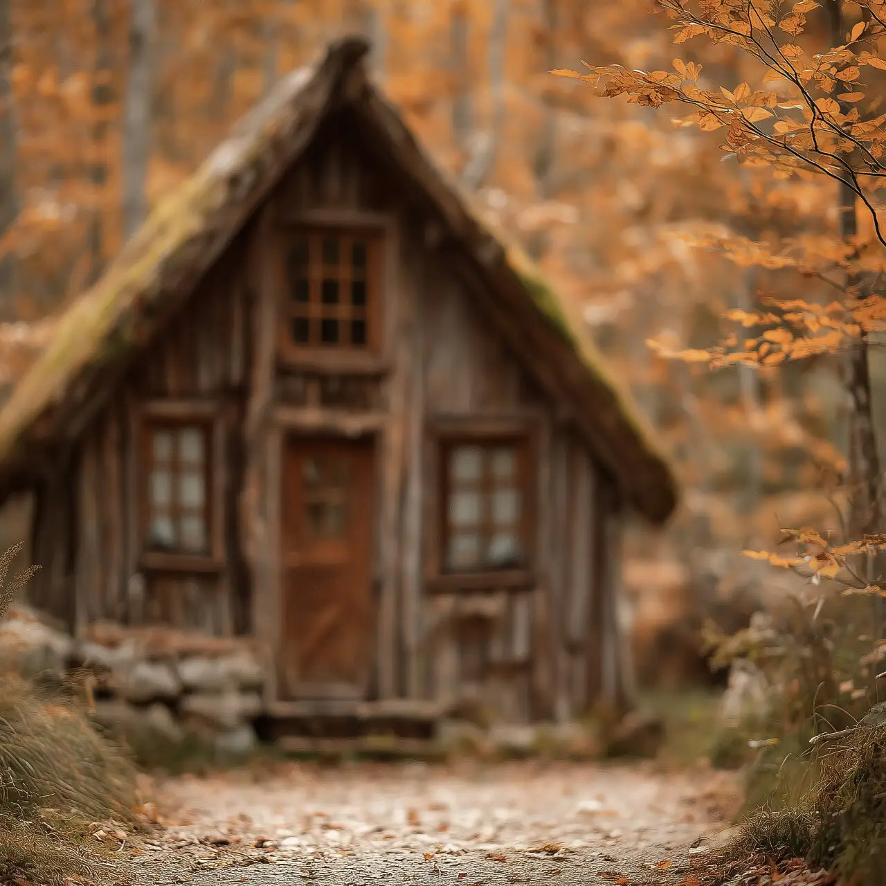 Cottage In Autumn Woods