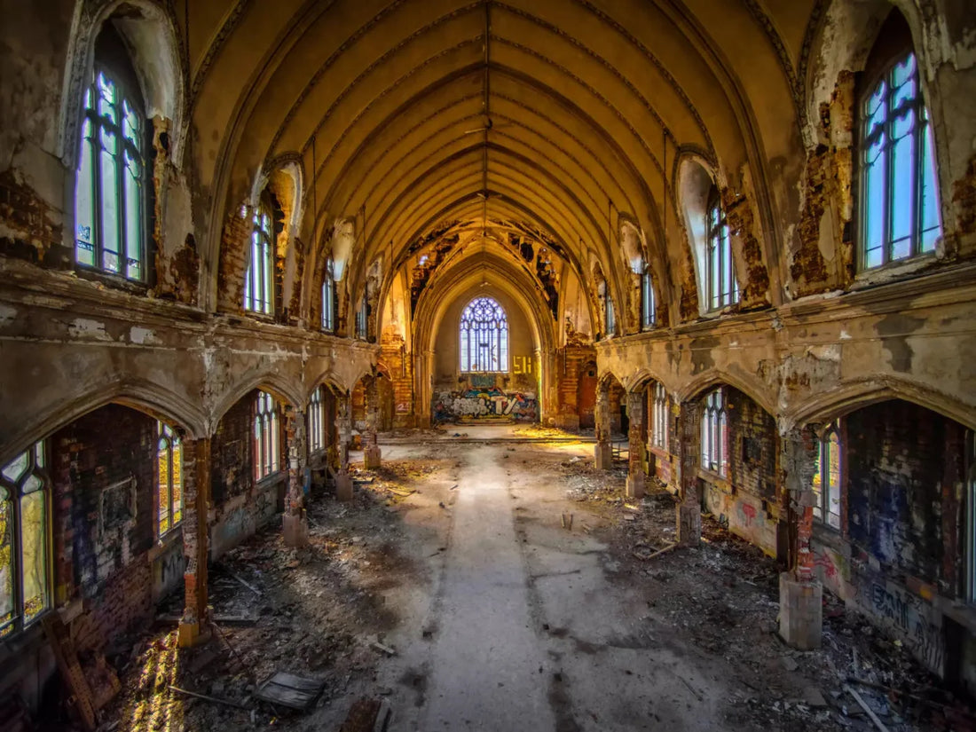 Abandoned Church 68X5 Fleece ( 80 X 60 Inch ) Backdrop