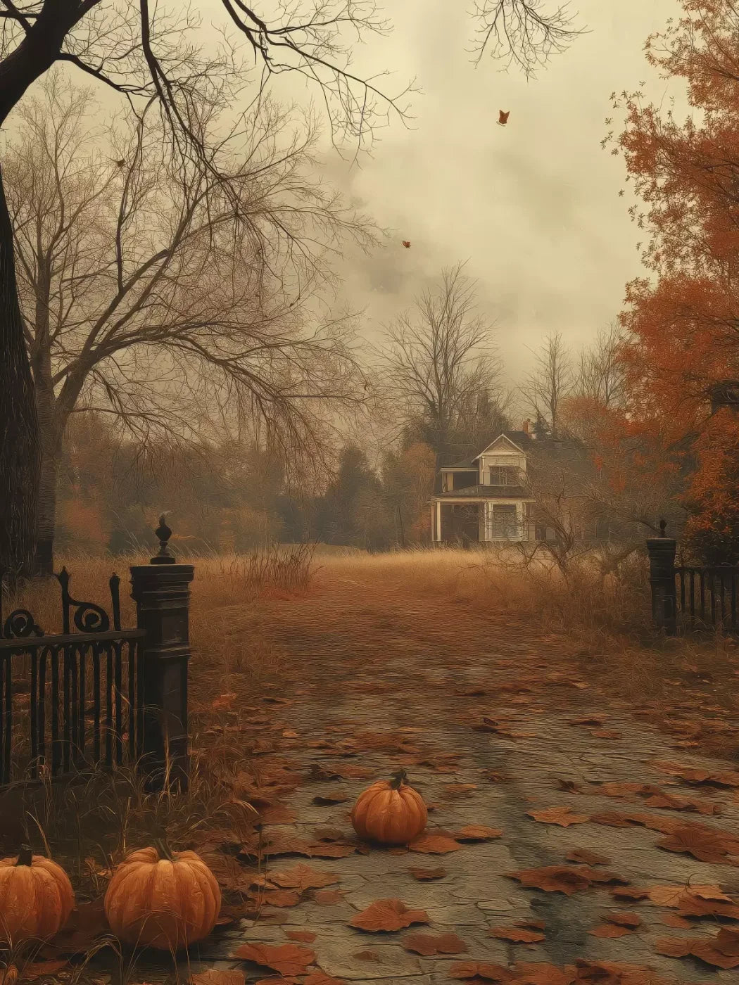 Abandoned Fall Drive 6’X8’ Fleece (72 X 96 Inch) Backdrop