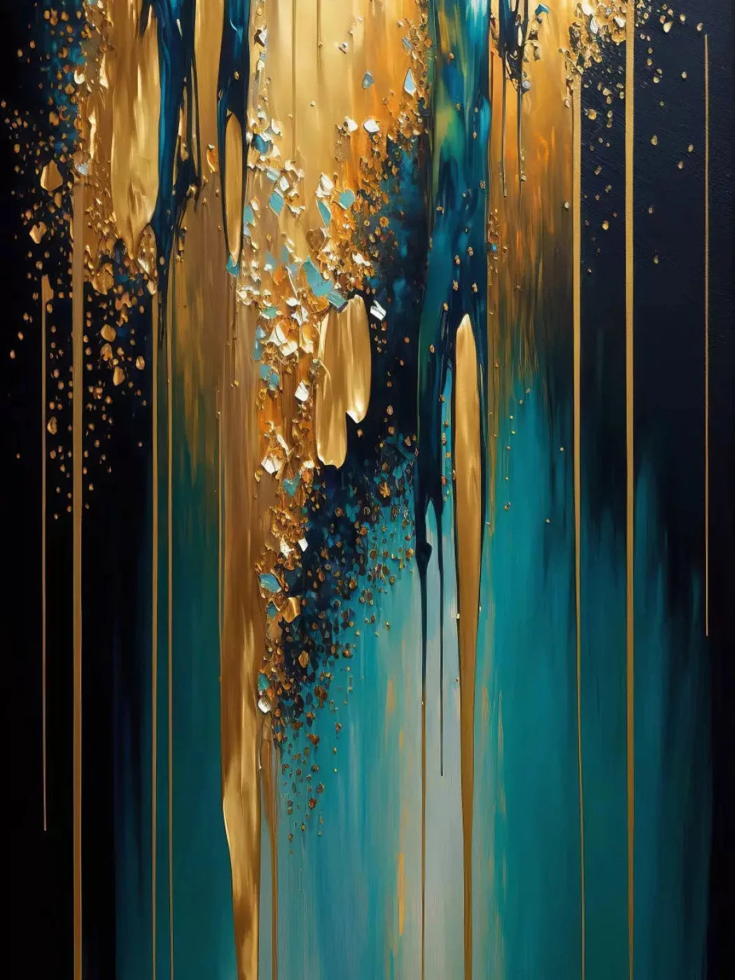 Abstract In Gold And Teal 5X68 Fleece ( 60 X 80 Inch ) Backdrop