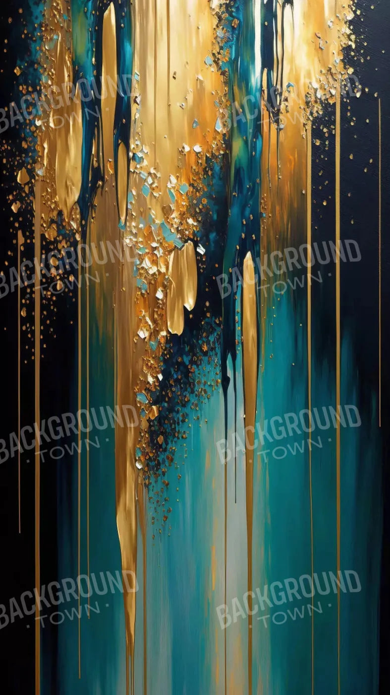 Abstract In Gold And Teal 8X14 Ultracloth ( 96 X 168 Inch ) Backdrop