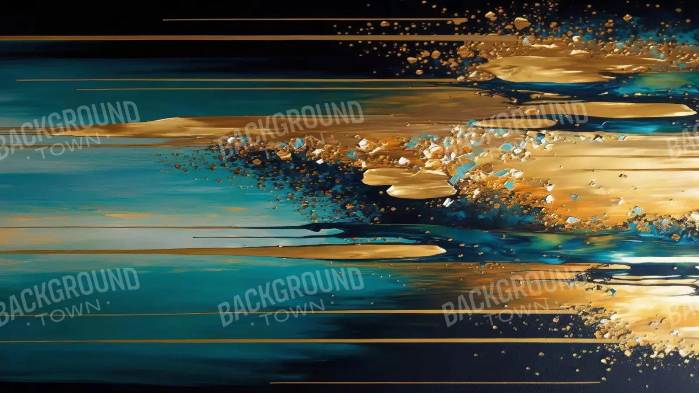 Abstract In Gold And Teal H 14X8 Ultracloth ( 168 X 96 Inch ) Backdrop