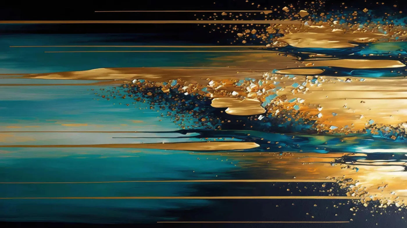 Abstract In Gold And Teal H 14X8 Ultracloth ( 168 X 96 Inch ) Backdrop