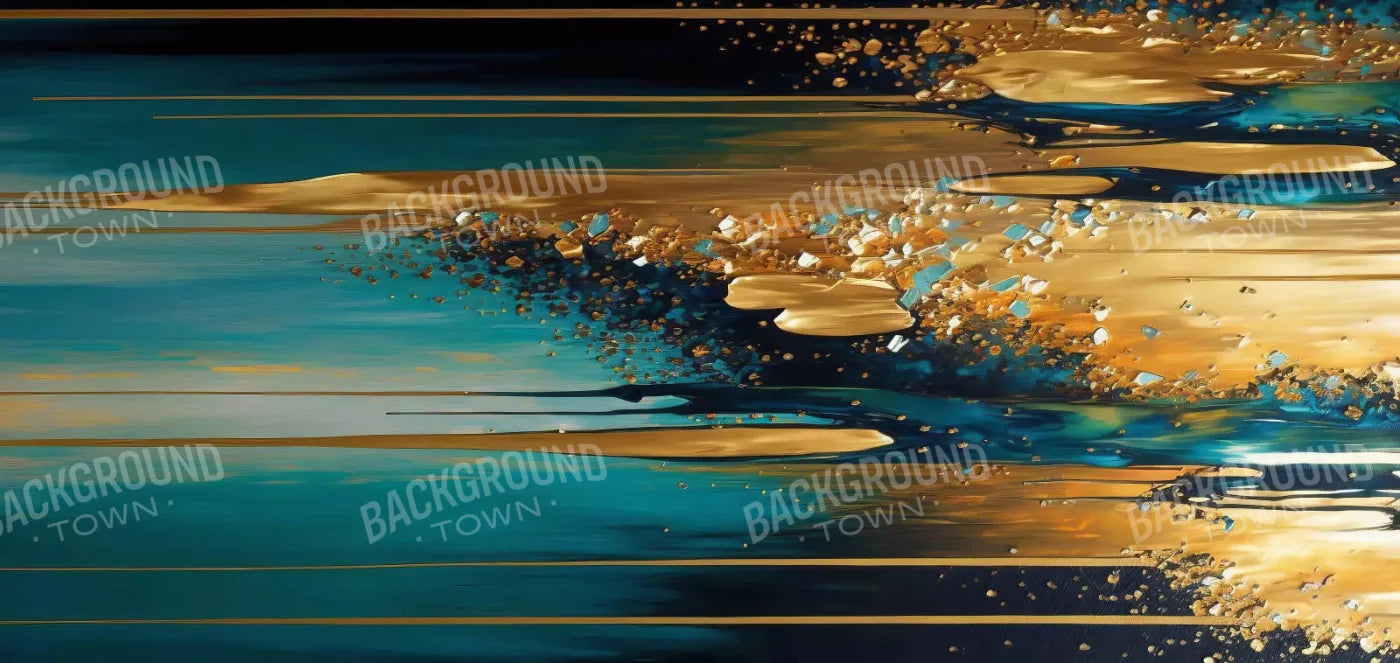 Abstract In Gold And Teal H 16X8 Ultracloth ( 192 X 96 Inch ) Backdrop