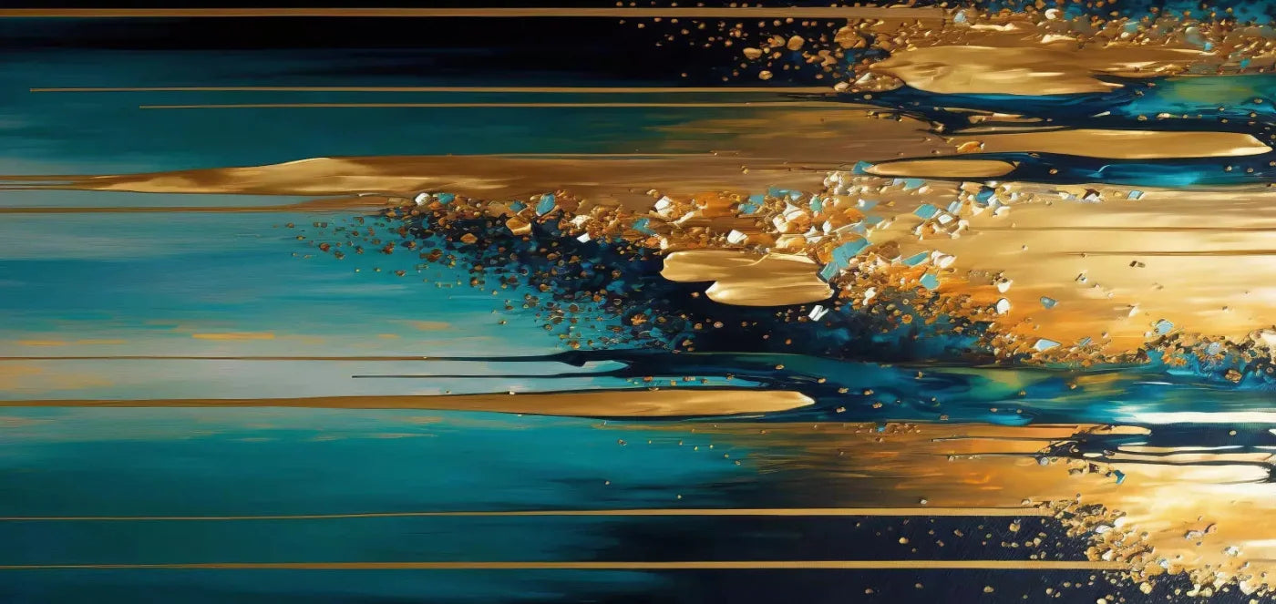 Abstract In Gold And Teal H 16X8 Ultracloth ( 192 X 96 Inch ) Backdrop