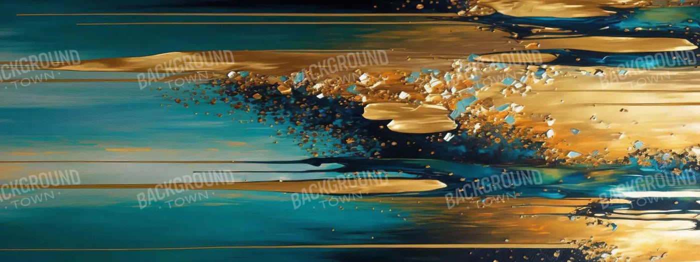 Abstract In Gold And Teal H 20X8 Ultracloth ( 240 X 96 Inch ) Backdrop
