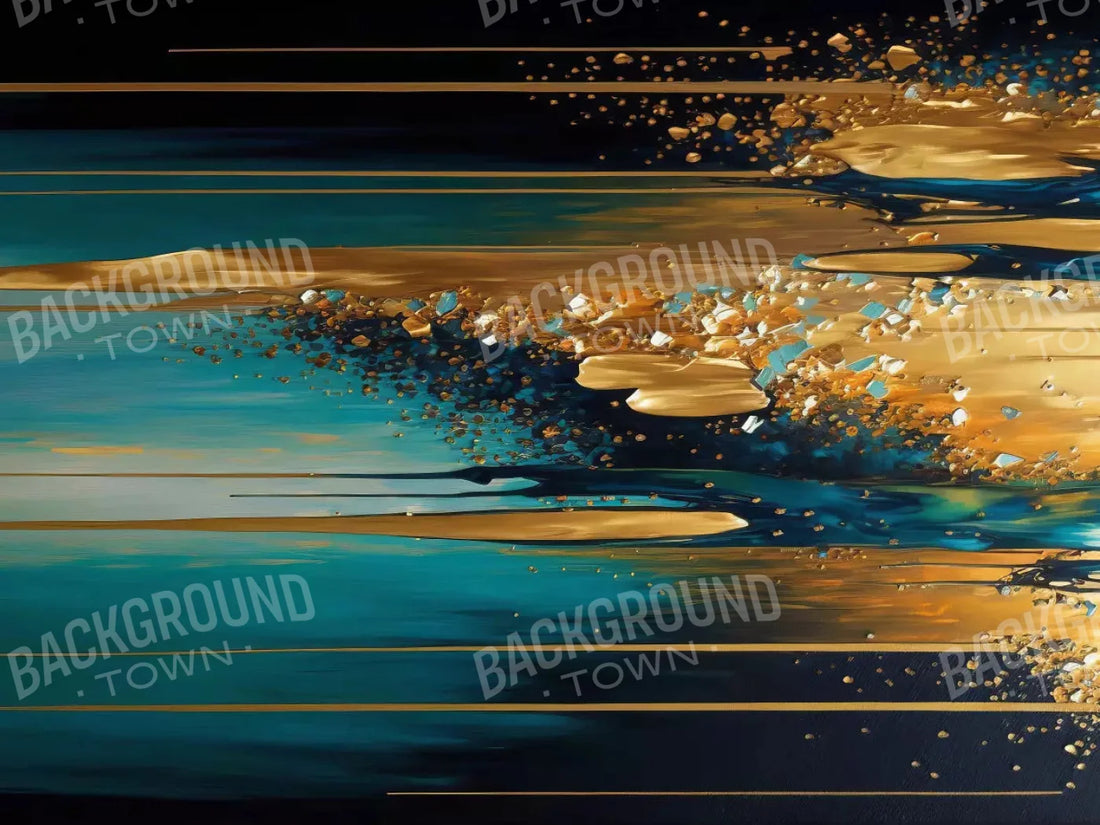 Abstract In Gold And Teal H 68X5 Fleece ( 80 X 60 Inch ) Backdrop