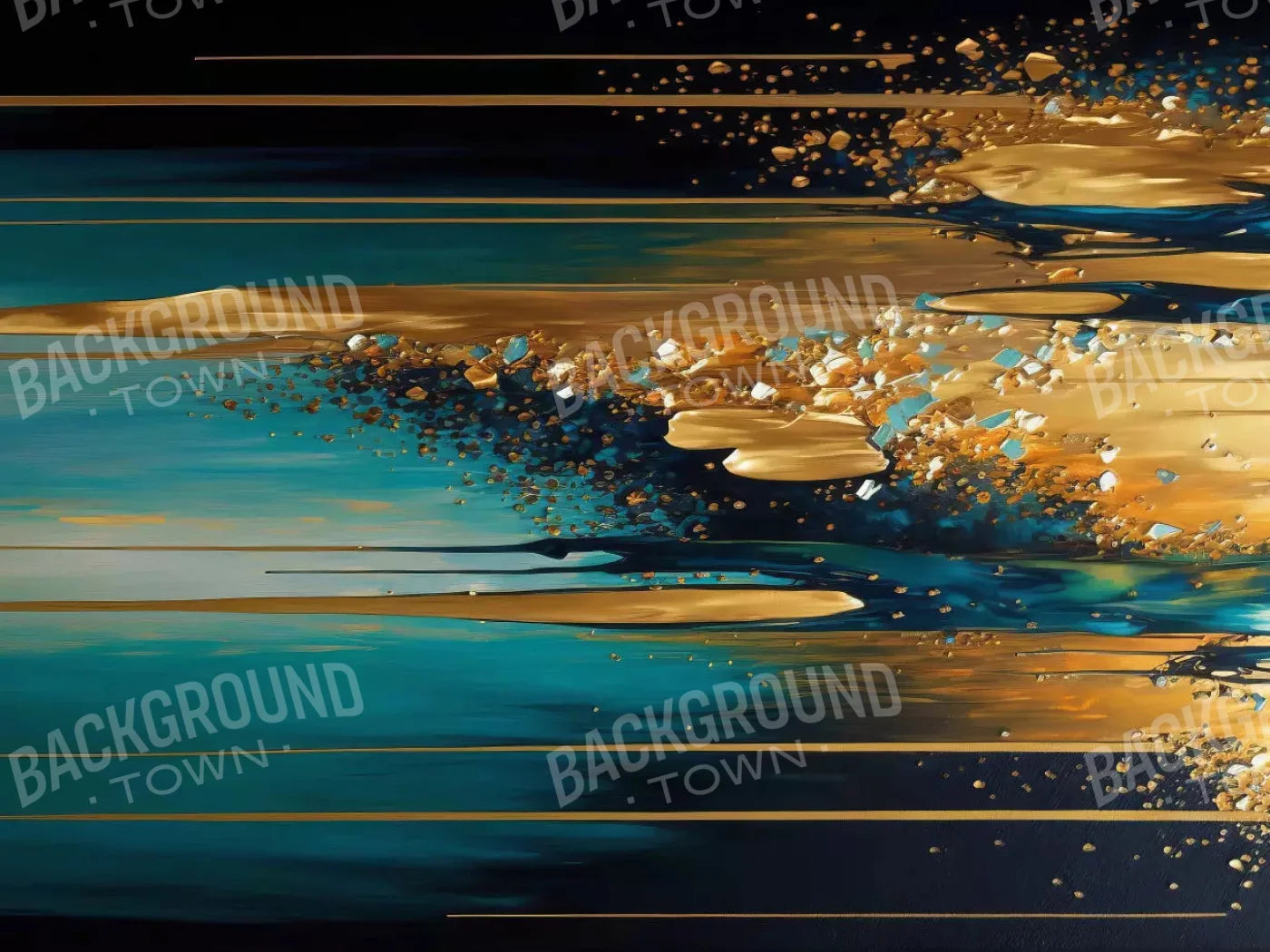 Abstract In Gold And Teal H 68X5 Fleece ( 80 X 60 Inch ) Backdrop