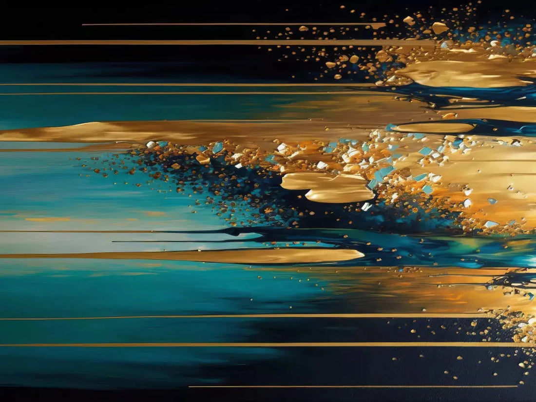 Abstract In Gold And Teal H 68X5 Fleece ( 80 X 60 Inch ) Backdrop