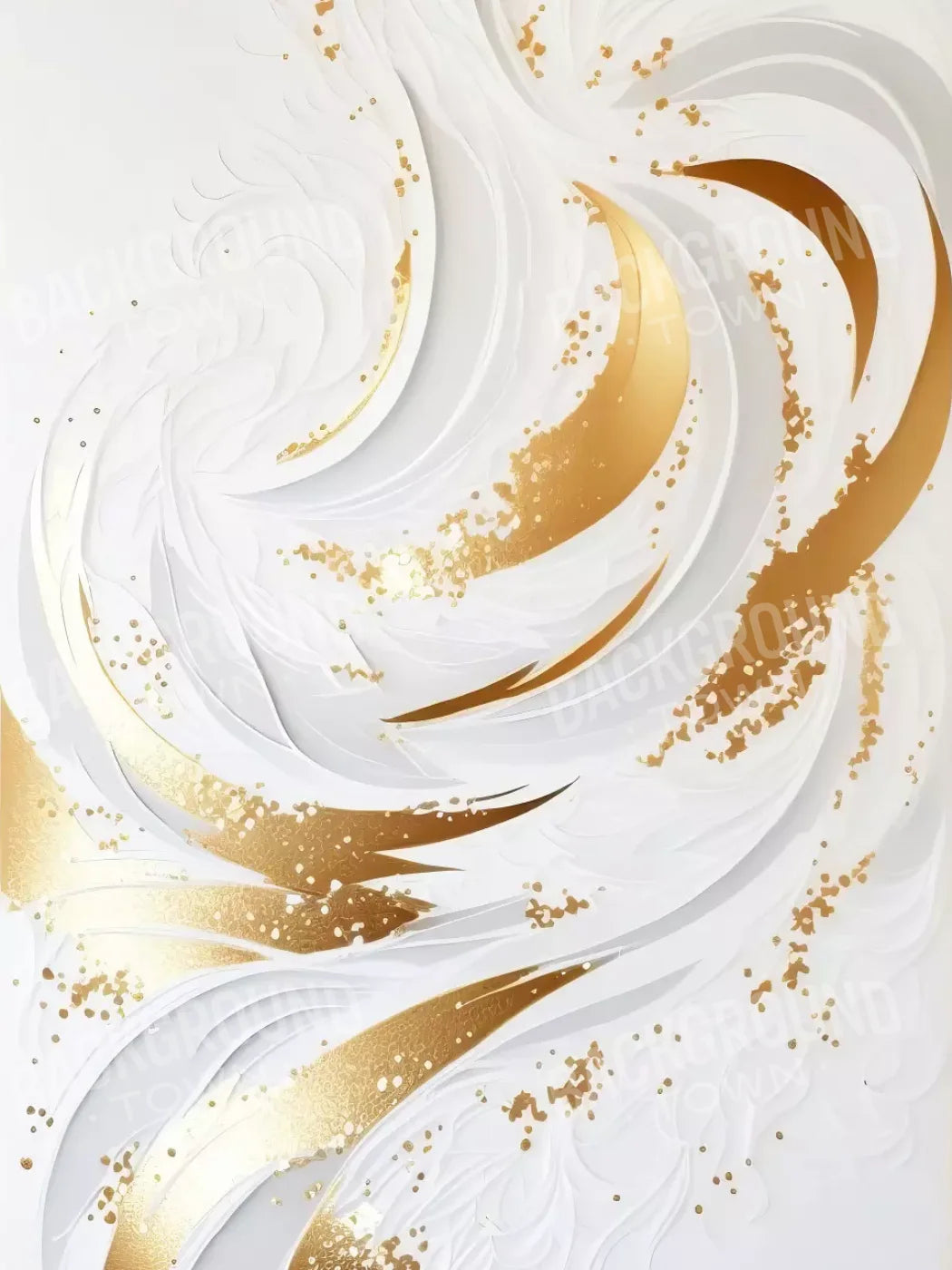 Abstract Swirl In White And Gold 5X68 Fleece ( 60 X 80 Inch ) Backdrop