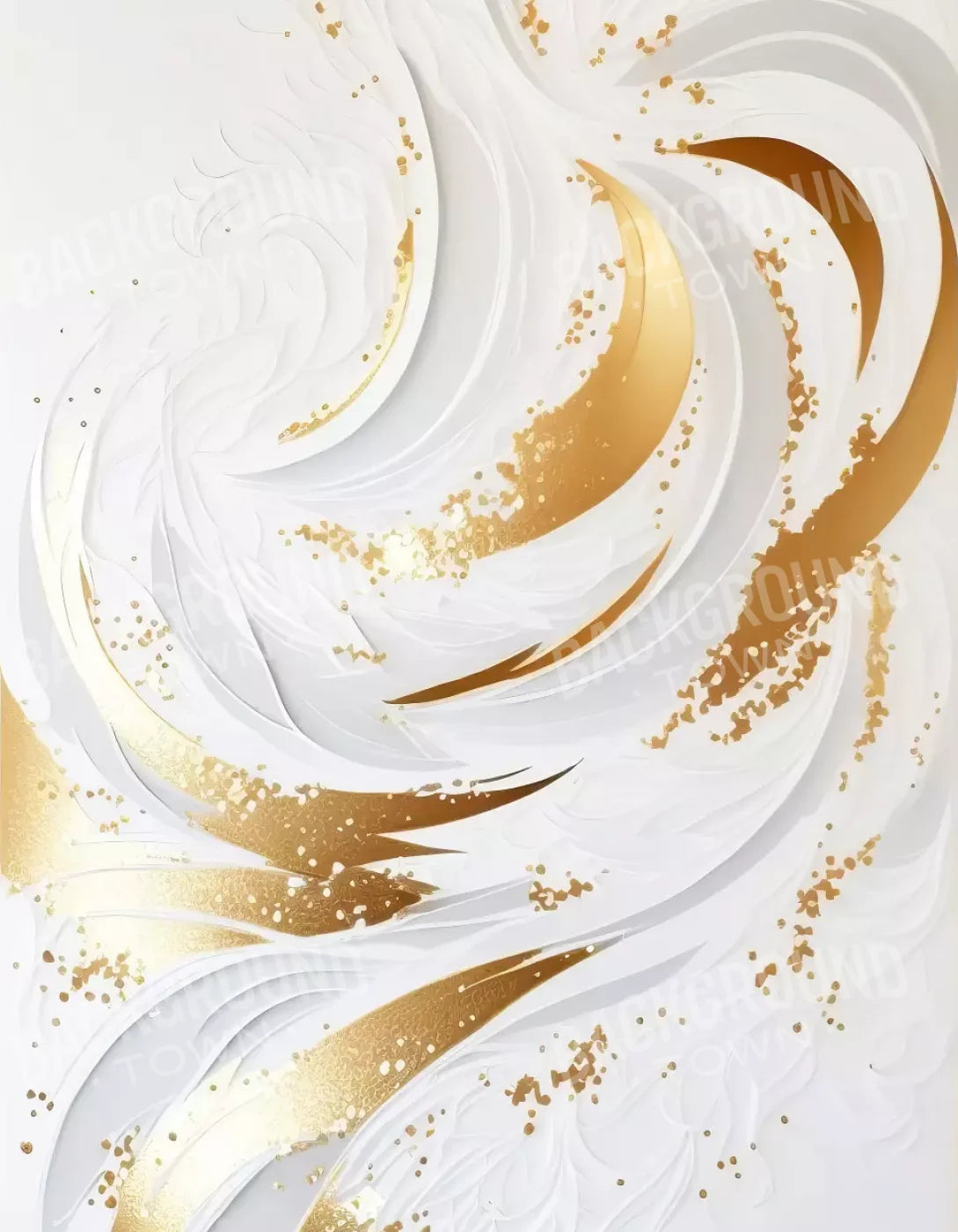 Abstract Swirl In White And Gold 6X8 Fleece ( 72 X 96 Inch ) Backdrop