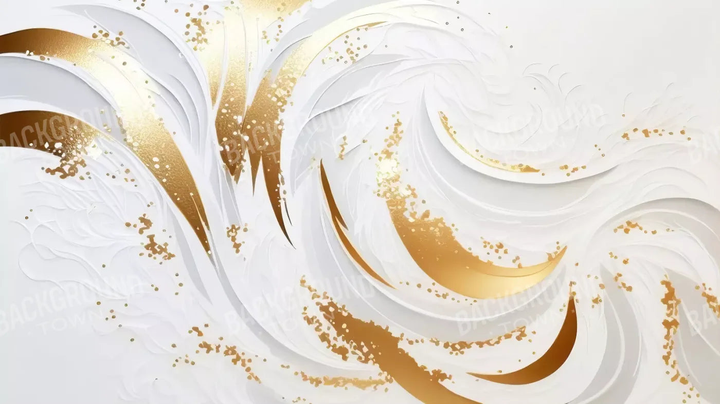 Abstract Swirl In White And Gold H 14X8 Ultracloth ( 168 X 96 Inch ) Backdrop