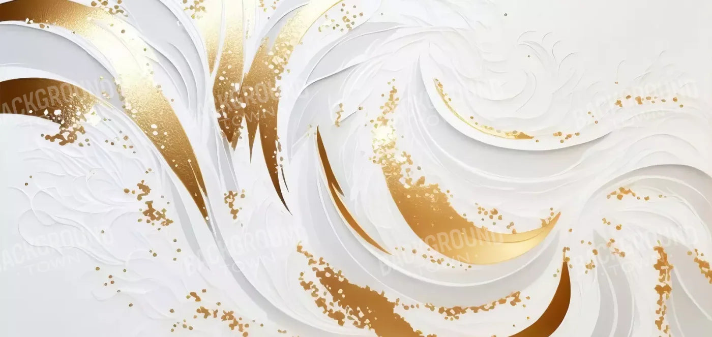 Abstract Swirl In White And Gold H 16X8 Ultracloth ( 192 X 96 Inch ) Backdrop