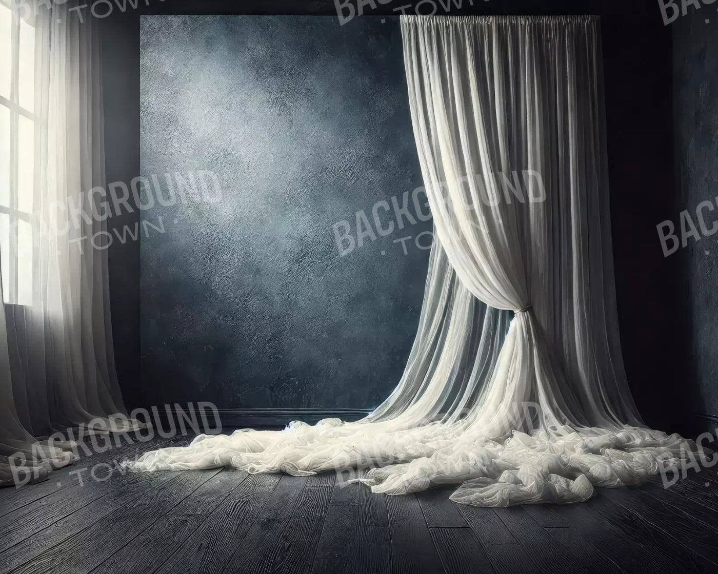 Amora Blue Curtain Wall I 10’X8’ Fleece (120 X 96 Inch) Backdrop