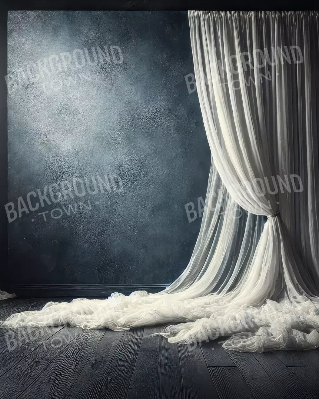 Amora Blue Curtain Wall I 8’X10’ Fleece (96 X 120 Inch) Backdrop