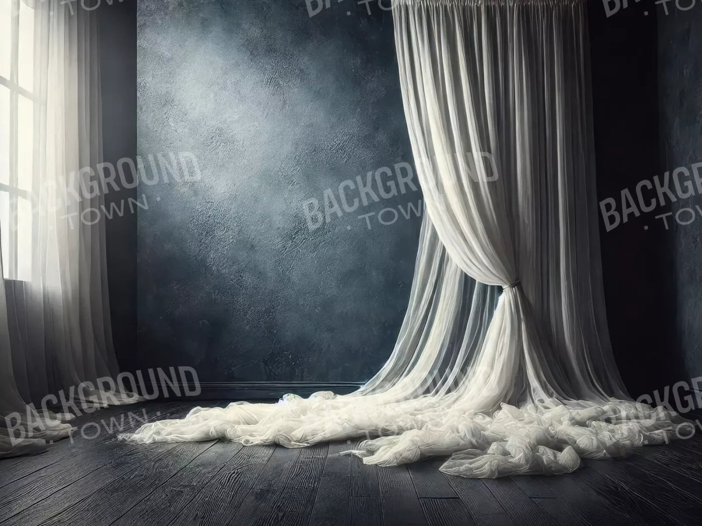 Amora Blue Curtain Wall I 8’X6’ Fleece (96 X 72 Inch) Backdrop