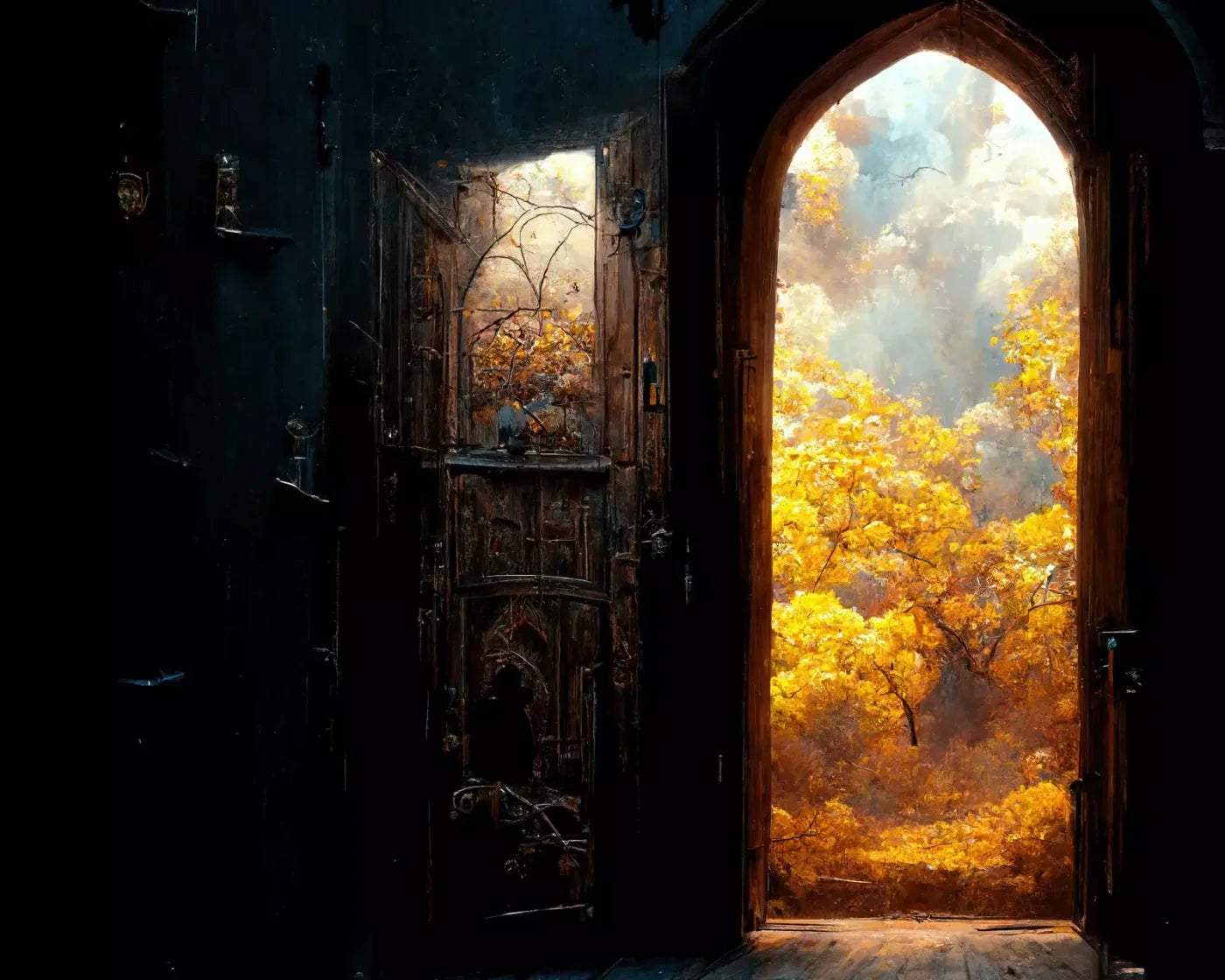 Ancient Autumn Doorway 10’X8’ Fleece (120 X 96 Inch) Backdrop