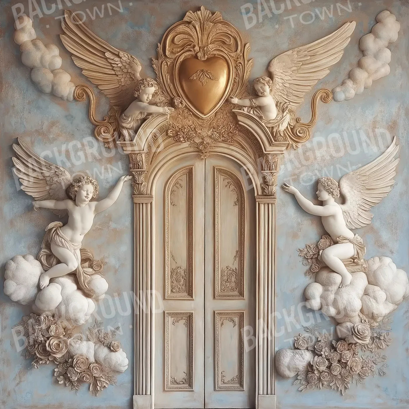Angels And Cherubs With Door 10’X10’ Ultracloth (120 X Inch) Backdrop
