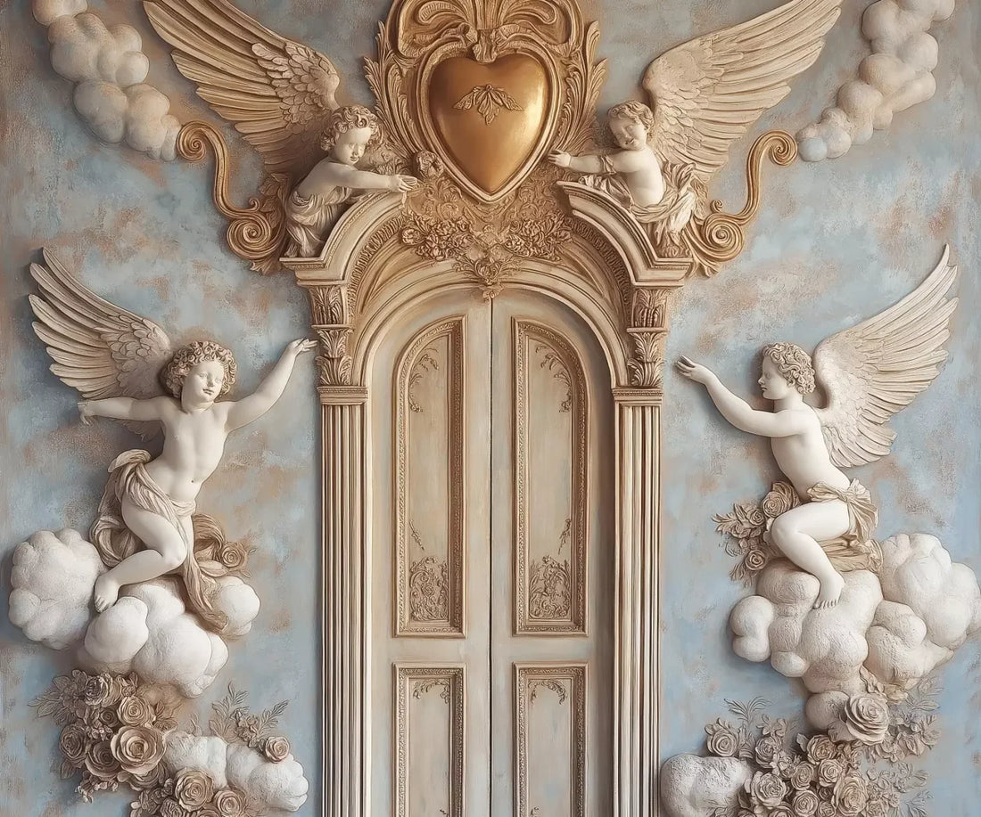Angels And Cherubs With Door 5’X4’2 Fleece (60 X 50 Inch) Backdrop
